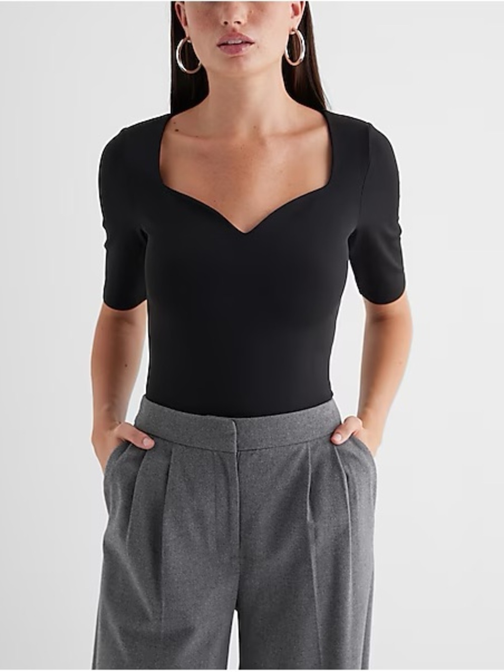 Express Black Sweetheart Square Neck Bodysuit